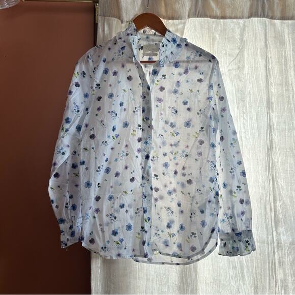 J. Crew Classic-fit Ruffleneck Shirt In Airy Floral Button Down Blouse Top NEW 2 - Picture 2 of 6